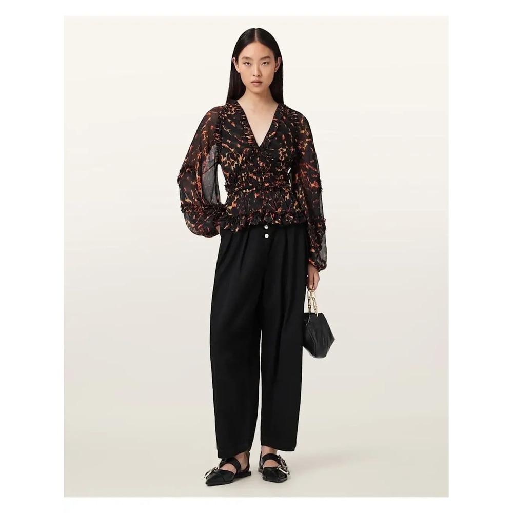 AllSaints Silvie Pardus Flame Ruffle Balloon Sleeve Blouse Whimsygoth US 6 NEW